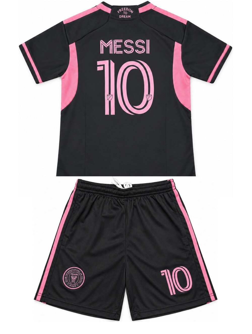 Kids Inter Miami Messi #10 Soccer Jersey Shorts Set Youth Black Pink Unisex
